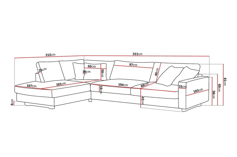 Valencia Extra Djup 4-sits Soffa med Schäslong Vänster - Offwhite - Möbler - Soffa - Divansoffor & schäslongsoffa