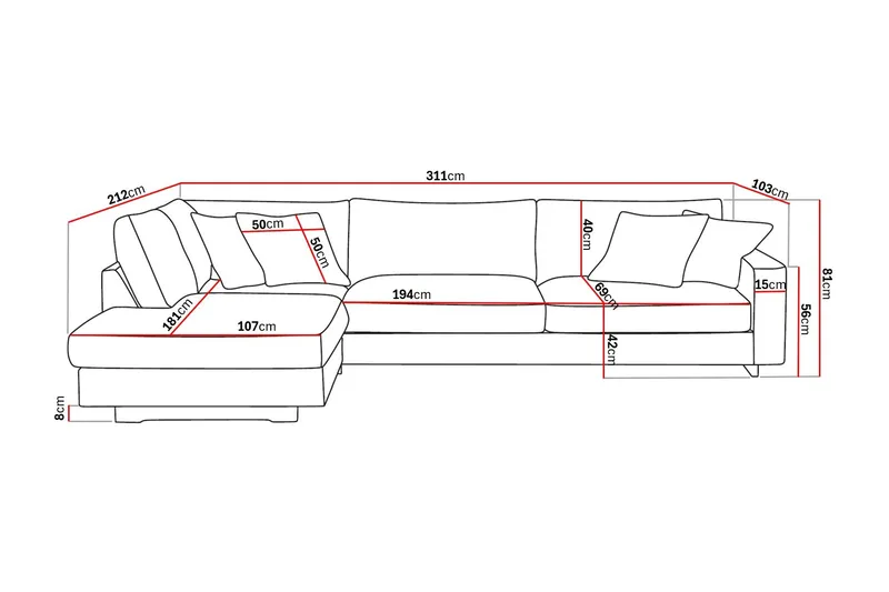Valencia Extra Djup 4-sits Soffa med Schäslong Vänster - Offwhite - Möbler - Soffa - Divansoffor & schäslongsoffa