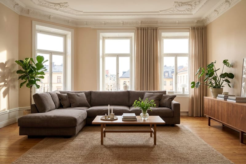 Valencia Extra Djup 4-sits Soffa med Schäslong Vänster - Taupe - Möbler - Soffa - Divansoffor & schäslongsoffa