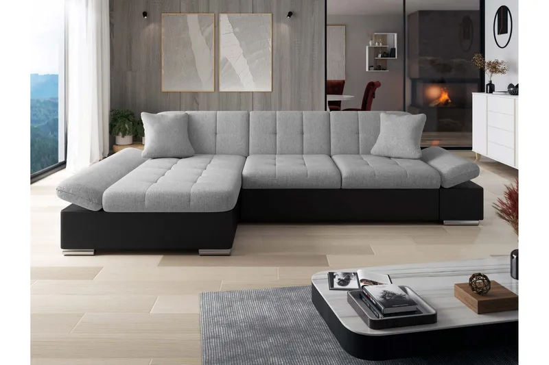 Vananda Soffa med Divan 3-sits i Konstläder - Svart/Grå - Möbler - Soffa - Divansoffor & schäslongsoffa