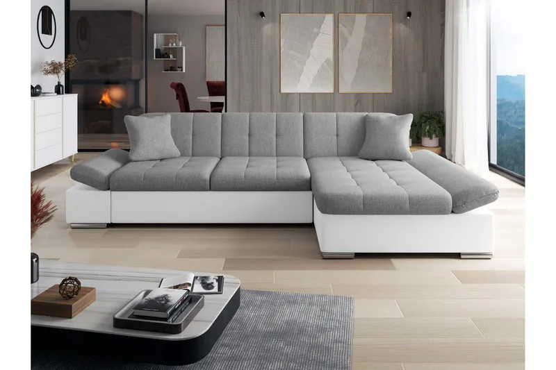 Vananda Soffa med Divan 3-sits i Konstläder - Vit/Grå - Möbler - Soffa - Divansoffor & schäslongsoffa