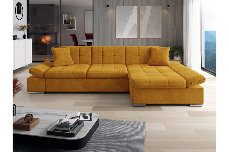 Vananda Soffa med Divan 3-sits i Sammet - Gul - Möbler - Soffa - Divansoffor & schäslongsoffa