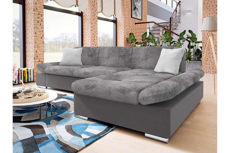 Vananda Soffa med Divan 3-sits i Sammet - Mörkgrå/Ljusgrå - Möbler - Soffa - Divansoffor & schäslongsoffa