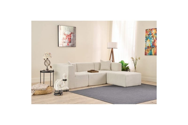 Veyno Soffa med Divan 3-sits - Cream - Möbler - Soffa - Divansoffor & schäslongsoffa