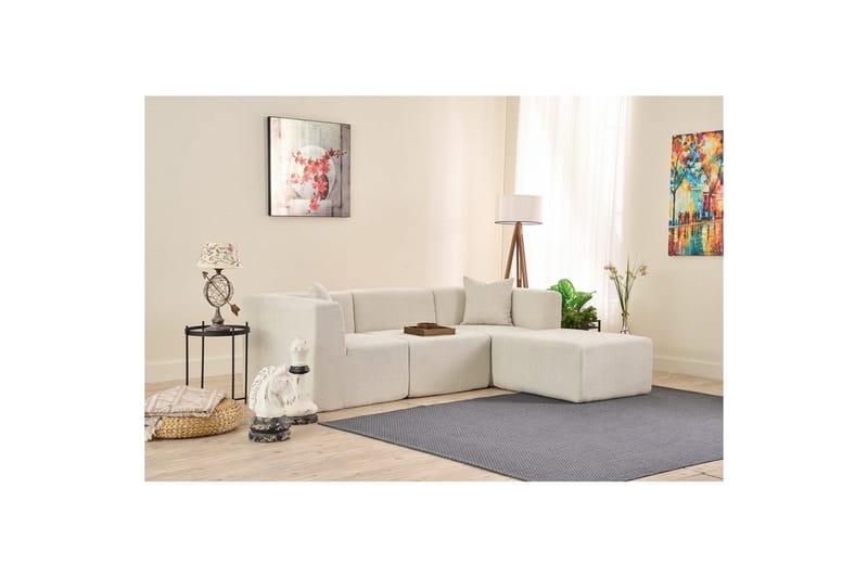 Veyno Soffa med Divan 3-sits - Cream - Möbler - Soffa - Divansoffor & schäslongsoffa