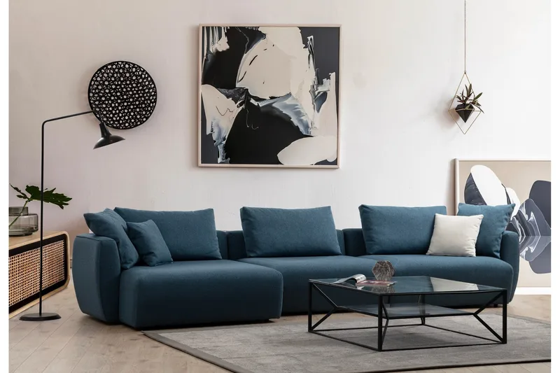 Viimse 3-sits Vänstervänd Divansoffa med Schäslong 365 cm i Tyg - Blå - Möbler - Soffa - Divansoffor & schäslongsoffa