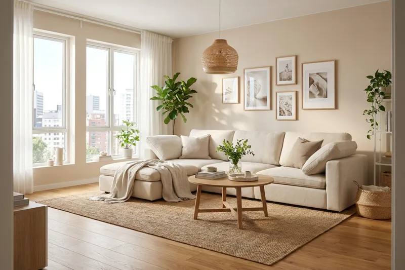 Visby 4-sits L-formad Djup Vändbar Soffa med Divan i Tyg - Beige - Möbler - Soffa - Divansoffor & schäslongsoffa