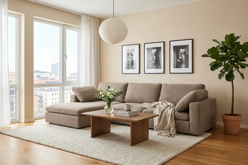 Visby 4-sits L-formad Djup Vändbar Soffa med Divan i Tyg - Brun - Möbler - Soffa - Divansoffor & schäslongsoffa