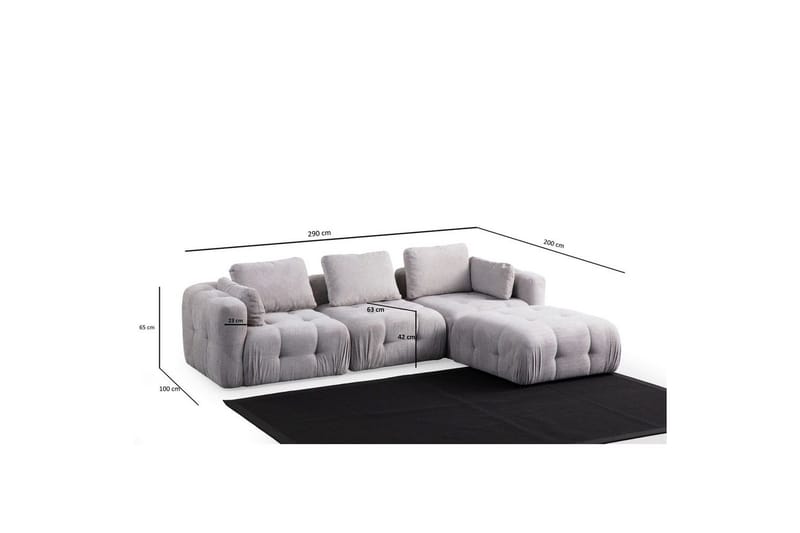 Yvara Soffa med Divan 4-sits - Ljusgrå - Möbler - Soffa - Modulsoffor - Komplett modulsoffa