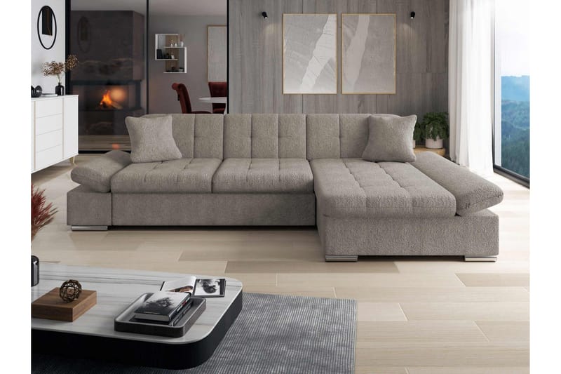 Djerra Bäddsoffa med Schäslong 3-sits i Bouclé - Grå - Möbler - Soffa - Bäddsoffa