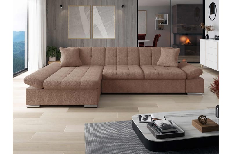 Djerra Bäddsoffa med Schäslong 3-sits i Bouclé - Rosa - Möbler - Soffa - Bäddsoffa