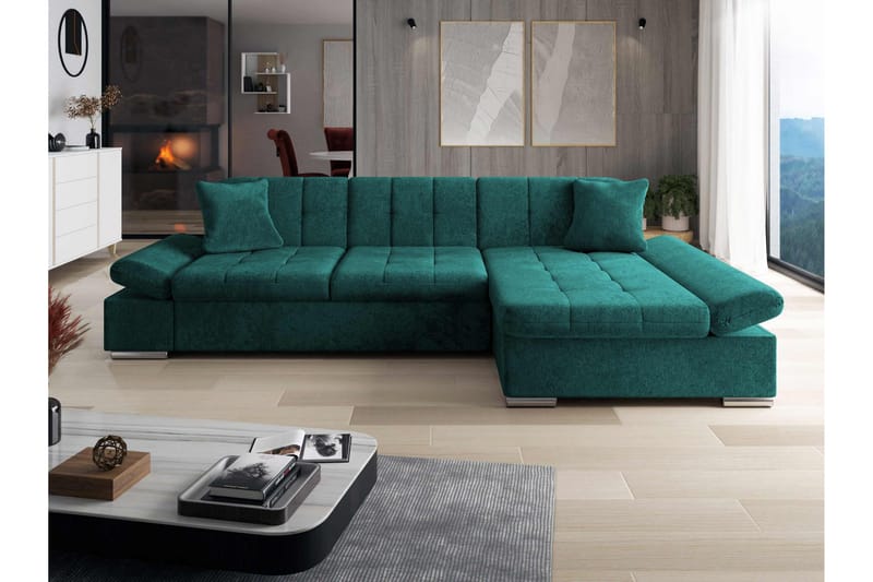 Djerra Bäddsoffa med Schäslong 3-sits i Chenille - Grön - Möbler - Soffa - Bäddsoffa
