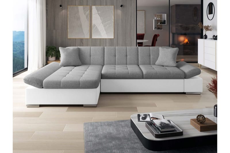 Djerra Bäddsoffa med Schäslong 3-sits i Konstläder - Vit/Grå - Möbler - Soffa - Bäddsoffa