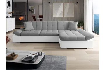 Djerra Bäddsoffa med Schäslong 3-sits i Konstläder - Vit/Grå - Möbler - Soffa - Bäddsoffa