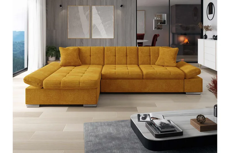 Djerra Bäddsoffa med Schäslong 3-sits i Sammet - Gul - Möbler - Soffa - Bäddsoffa