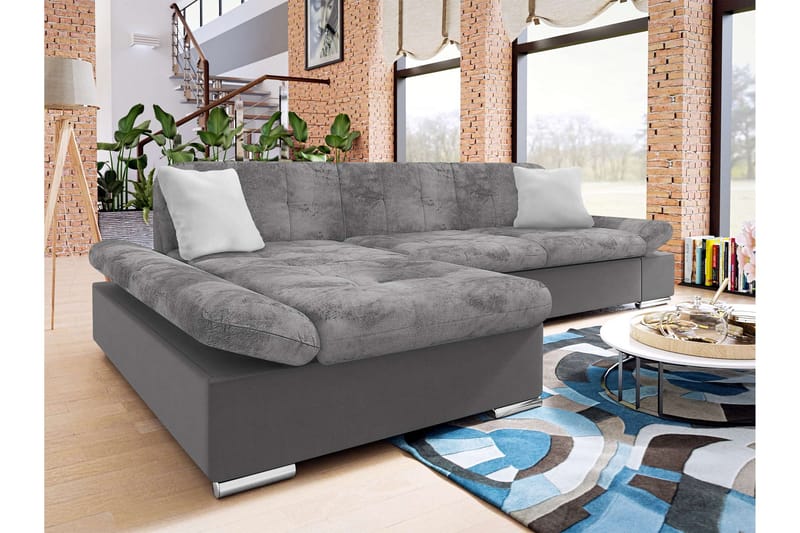 Djerra Bäddsoffa med Schäslong 3-sits i Sammet - Mörkgrå/Ljusgrå - Möbler - Soffa - Bäddsoffa