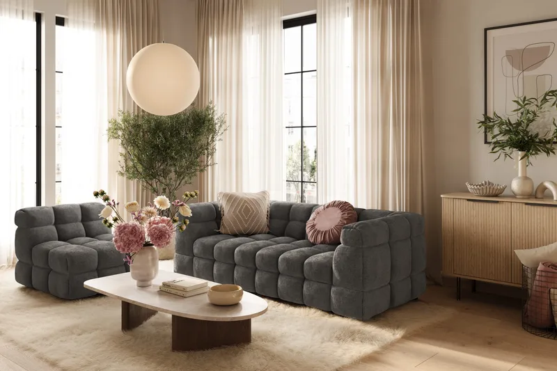 Elise 3-sits Bubblig Soffa - Mörkgrå - Möbler - Soffa - 3 sits soffa