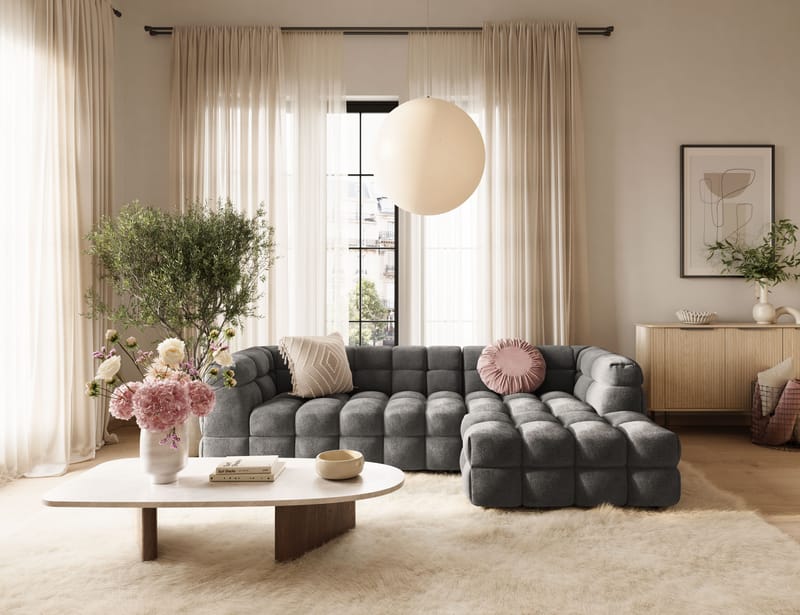 Elise 3-sits Bubblig Soffa med Divan Höger - Mörkgrå - Möbler - Soffa - Divansoffor & schäslongsoffa