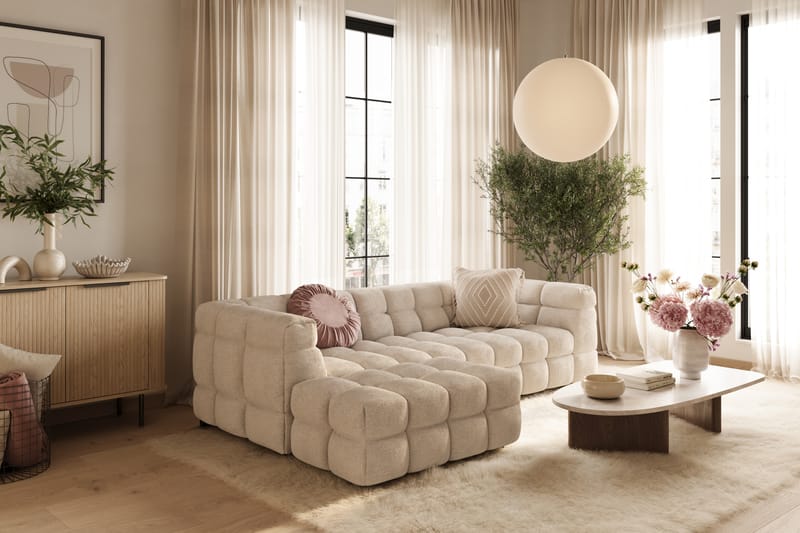 Elise 3-sits Bubblig Soffa med Divan Vänster - Beige - Möbler - Soffa - Divansoffor & schäslongsoffa
