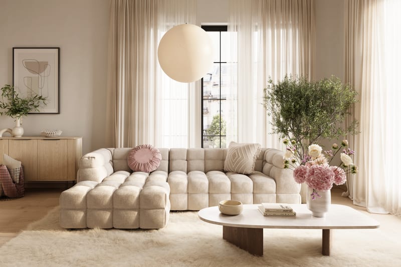 Elise 3-sits Bubblig Soffa med Divan Vänster - Beige - Möbler - Soffa - Divansoffor & schäslongsoffa