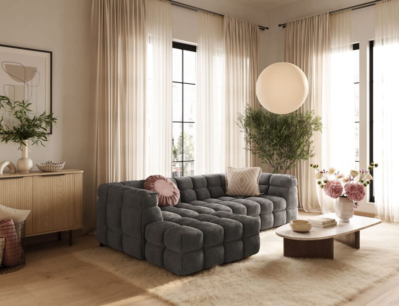 Elise 3-sits Bubblig Soffa med Divan Vänster - Mörkgrå - Möbler - Soffa - Divansoffor & schäslongsoffa