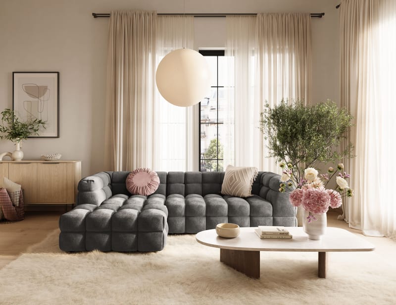 Elise 3-sits Bubblig Soffa med Divan Vänster - Mörkgrå - Möbler - Soffa - Divansoffor & schäslongsoffa