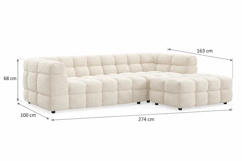 Elise 4-sits Bubblig Soffa med Divan Höger - Beige - Möbler - Soffa - Divansoffor & schäslongsoffa