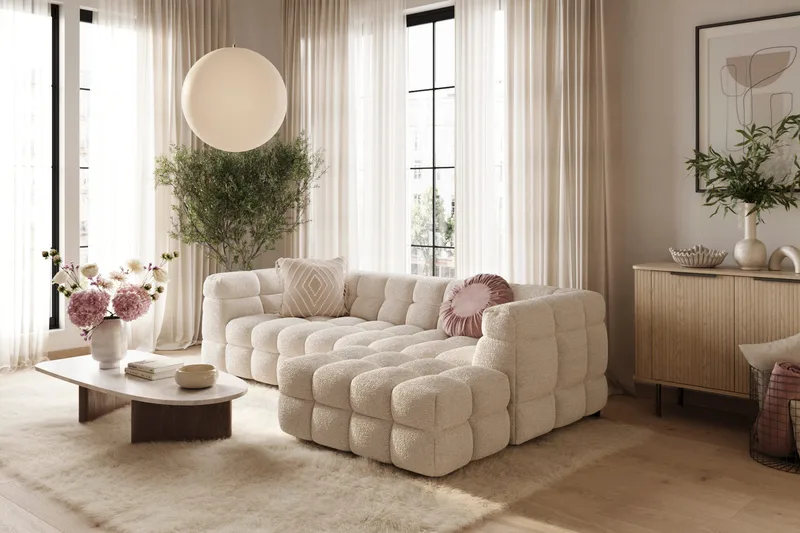 Elise 4-sits Bubblig Soffa med Divan Höger - Beige - Möbler - Soffa - Divansoffor & schäslongsoffa
