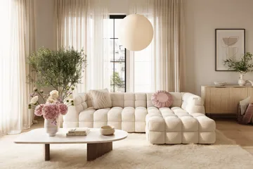 Elise 4-sits Bubblig Soffa med Divan Höger - Beige - Möbler - Soffa - Divansoffor & schäslongsoffa