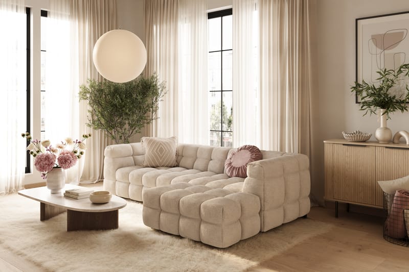 Elise 4-sits Bubblig Soffa med Divan Höger - Beige - Möbler - Soffa - Divansoffor & schäslongsoffa