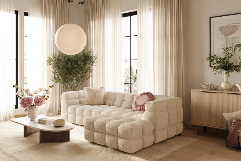 Elise 4-sits Bubblig Soffa med Divan Höger - Beige - Möbler - Soffa - Divansoffor & schäslongsoffa
