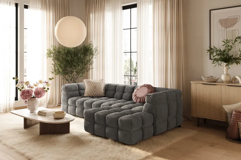 Elise 4-sits Bubblig Soffa med Divan Höger - Mörkgrå - Möbler - Soffa - Divansoffor & schäslongsoffa