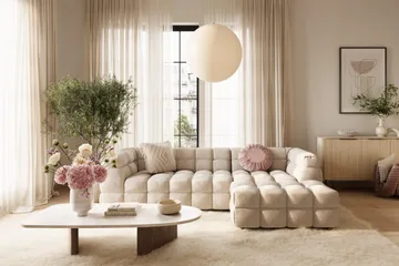 Elise 4-sits Högervänd L-formad Bubblig Divansoffa 274 cm i Tyg - Beige - Möbler - Soffa - Divansoffor & schäslongsoffa