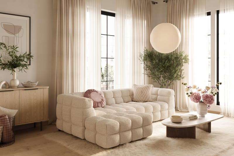 Elise Bubblig Soffgrupp 3-sits Divansoffa Vänster + Fåtölj - Beige - Möbler - Soffa - Soffgrupp