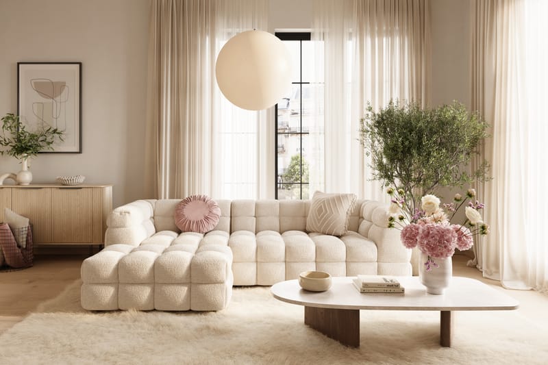 Elise Bubblig Soffgrupp 3-sits Divansoffa Vänster + Fåtölj - Beige - Möbler - Soffa - Soffgrupp