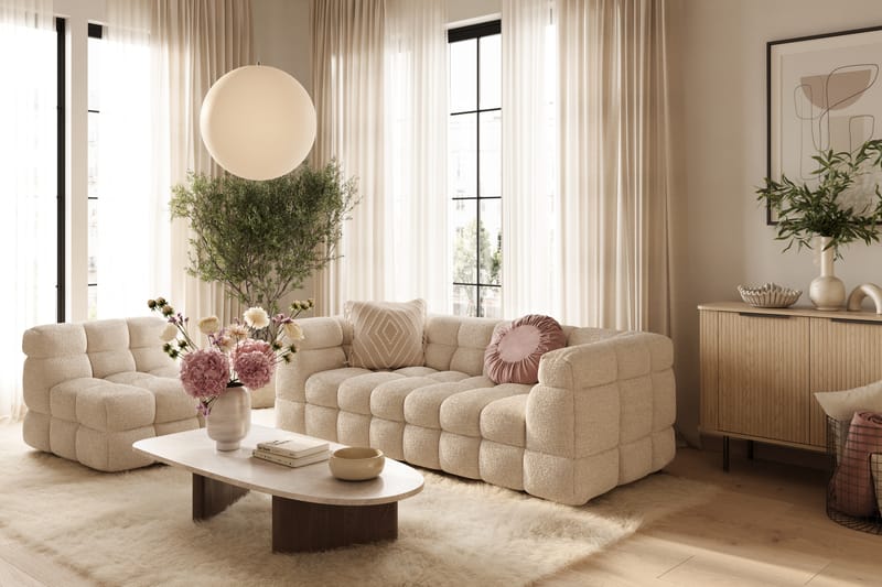 Elise Bubblig Soffgrupp 3-sits Soffa + Fåtölj - Beige - Möbler - Soffa - Soffgrupp