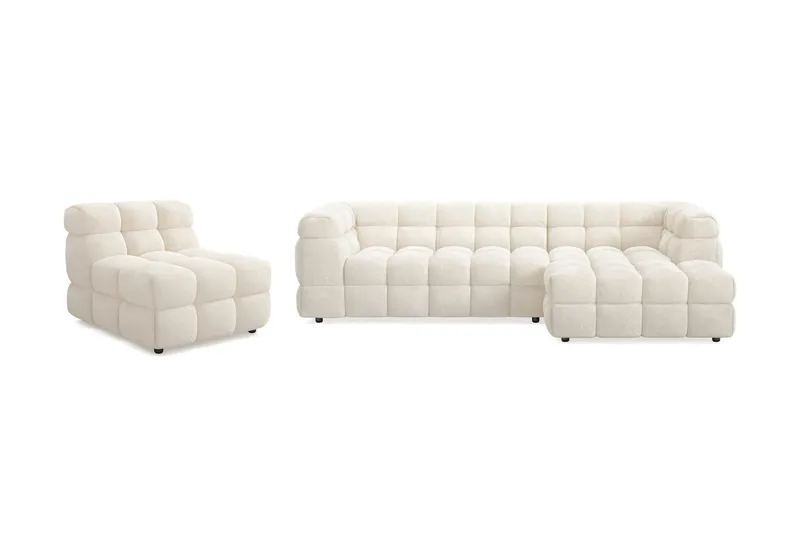 Elise Bubblig Soffgrupp 4-sits Divansoffa Höger + Fåtölj, Beige