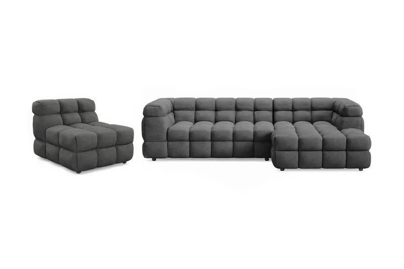 Elise Bubblig Soffgrupp 4-sits Divansoffa Höger + Fåtölj, Mörkgrå