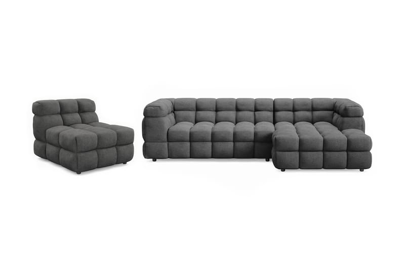 Elise Bubblig Soffgrupp 4-sits Divansoffa Höger + Fåtölj, Mörkgrå