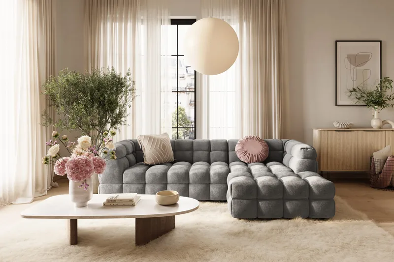 Elise Bubblig Soffgrupp 4-sits Divansoffa Höger + Fåtölj - Mörkgrå - Möbler - Soffa - Soffgrupp