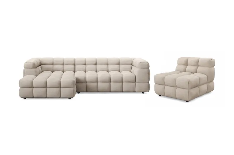 Elise Bubblig Soffgrupp 4-sits Divansoffa Vänster + Fåtölj, Beige