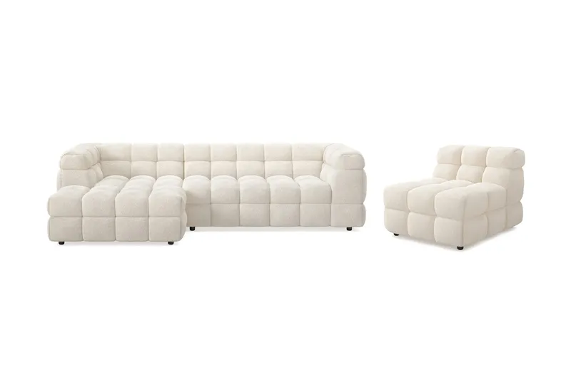 Elise Bubblig Soffgrupp 4-sits Divansoffa Vänster + Fåtölj, Beige