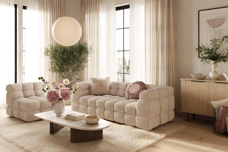Elise Bubblig Soffgrupp 4-sits Soffa + Fåtölj - Beige - Möbler - Soffa - Soffgrupp
