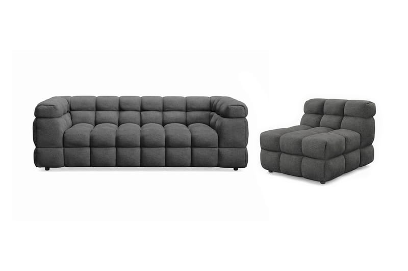 Elise Bubblig Soffgrupp 4-sits Soffa + Fåtölj, Mörkgrå