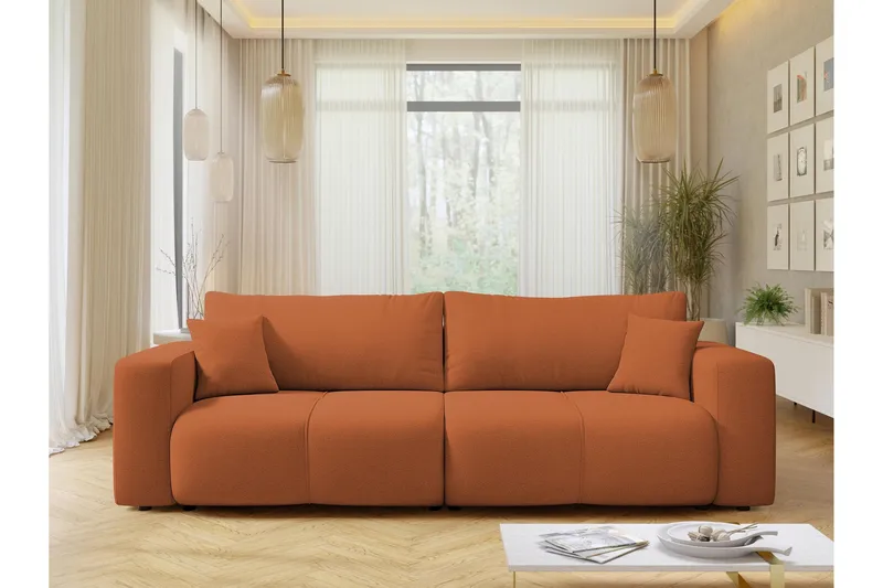 Flo 3-sits Bäddsoffa med Förvaring i Tyg - Orange - Möbler - Soffa - Bäddsoffa