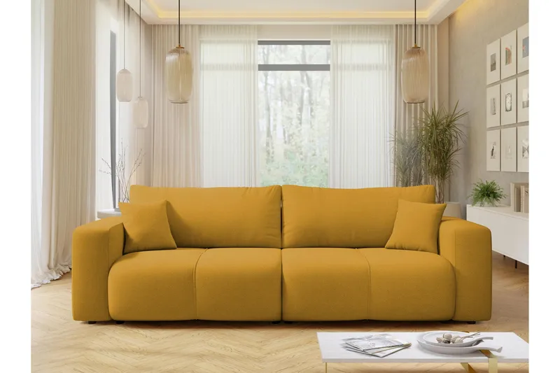 Flo Bäddsoffa 3-sits i Plysch - Gul - Möbler - Soffa - Bäddsoffa