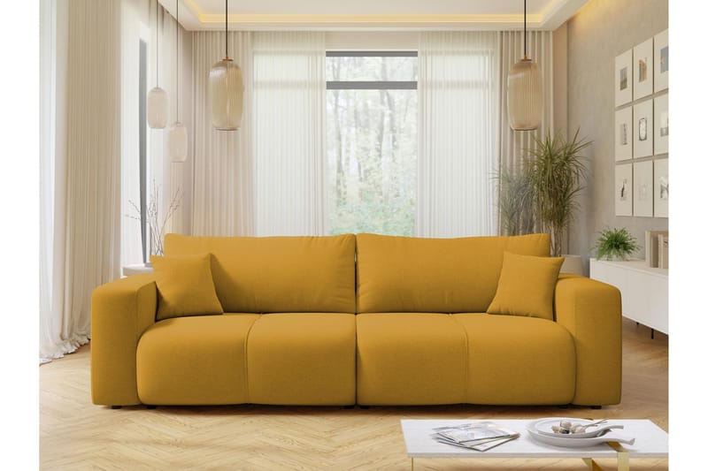 Flo Bäddsoffa 3-sits i Plysch - Gul - Möbler - Soffa - Bäddsoffa