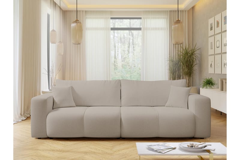 Flo Bäddsoffa 3-sits i Plysch - Beige - Möbler - Soffa - Bäddsoffa