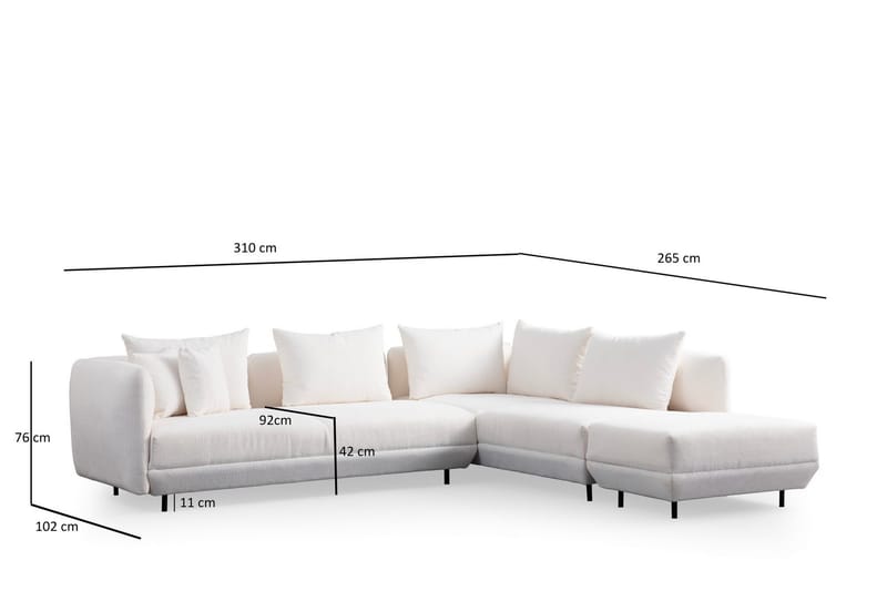 Floransa 4-sits Soffa med Divan - Vit - Möbler - Soffa - Divansoffor & schäslongsoffa