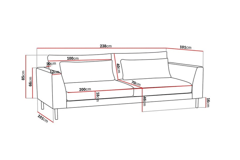 Florenz 3-sits Soffa i Chenille - Ljusgrå - Möbler - Soffa - 3 sits soffa